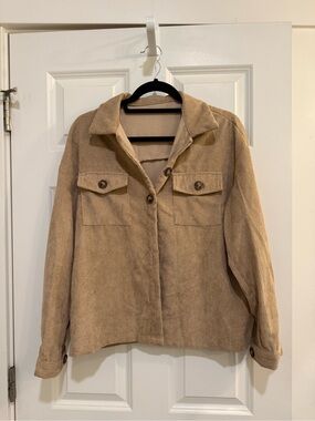 SHEIN Tan Corduroy Utility Jacket with Button Pockets